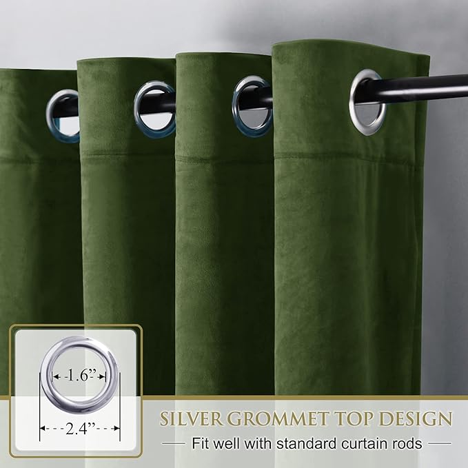 StangH Moss Green Velvet Curtains Christmas Decor Grommet for Living Room, Super Soft Room Darkening Drapes Privacy Protect Holiday Party Window Treatment for Hotel Hall, W42 x L84, 2 Panels