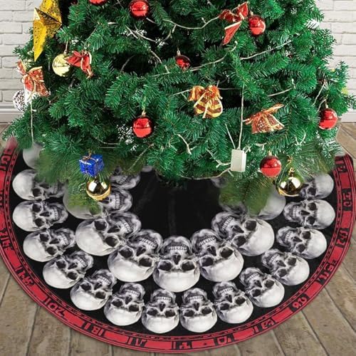 Halloween Skull Christmas Tree Skirt Funny Tree Mat for Farmhouse Xmas Holiday Party Decorations Indoor Outdoor 36 Inch - Image 4