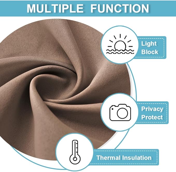 RYB HOME Blackout French Door Curtain - Privacy Thermal Insulated Window Shades for Patio Kitchen Front Entry Back Door Glass Window, Self Adhesive No Drill, 1 Panel, 12" W x 40" L, Mocha