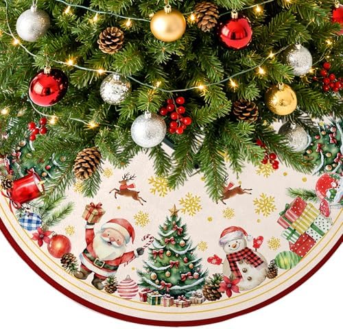 Santa Claus 48in Christmas Tree Skirt, Snowman Xmas Tree by REETOOK
