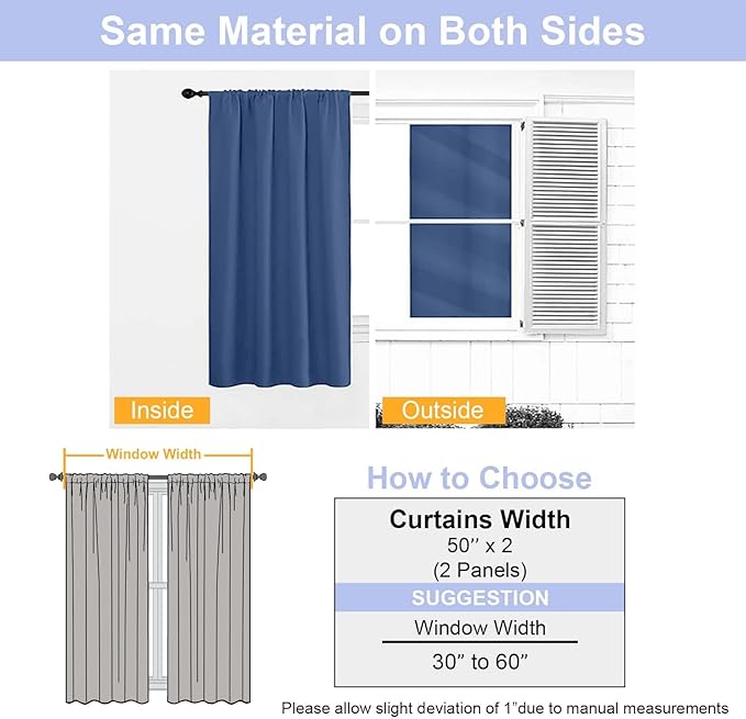 Simplebrand Ava Royal Blue Blackout Curtains for Bedroom 84 Inch Length 2 Panels Set, Solid Thermal Insulated Privacy Nursery Window Treatment Curtains Blackout Drapes, W40 x L84 Inch, Royal Blue