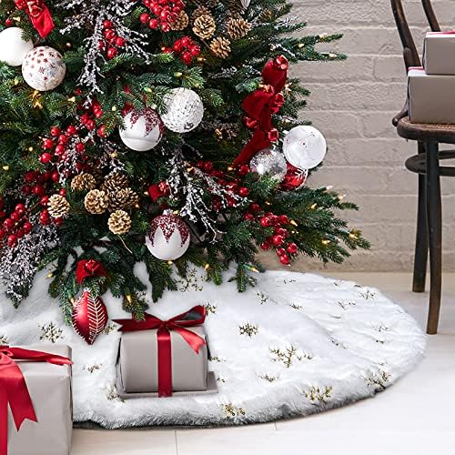 Faux Fur Christmas Tree Skirt,24 inches Luxury Tree Skirt with Gold Snowflake Sequin, Christmas Decorations Holiday Thick Plush Tree Xmas Ornaments???White and Gold,24 Inch??? - Image 5