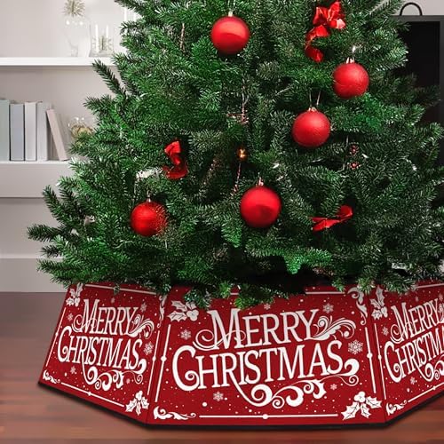Christmas Tree Collar, Square Christmas Tree Ring, Red Merry Christmas Tree Skirt Foldable Hexagon Xmas Tree Skirt, Snowflake Decorations for Holiday Home Party Indoor, 31 inch - Image 4