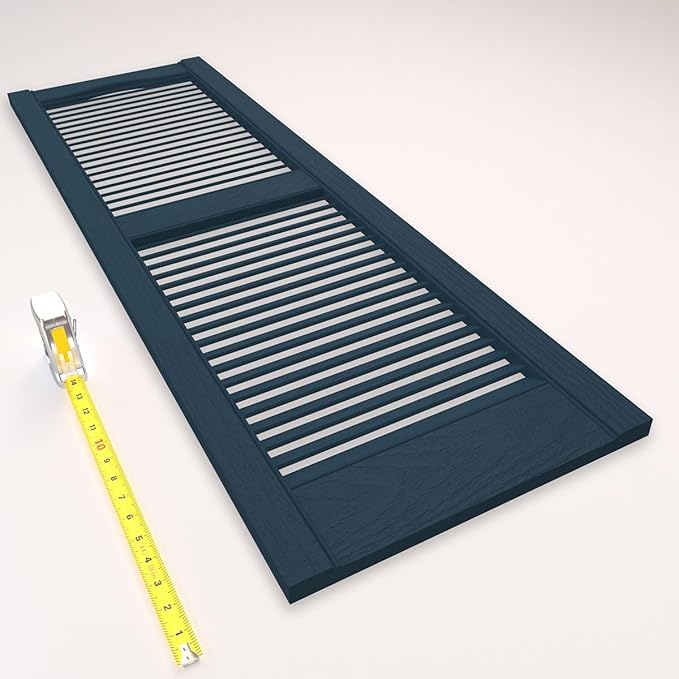 Ekena Millwork Lifetime Vinyl LL1S14X08000CB Standard Cathedral Top Center Mullion, Open Louver Vinyl Shutters, w/Installation Shutter-Lok's & Matching Screws (Per Pair), 14 1/2"W x 80"H, Classic Blue