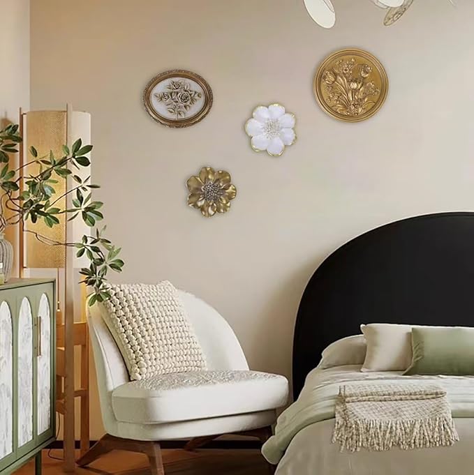 S-MANTIS Vintage Wall Sculpture,Antique Pediment,Hallway Wall Art,Hand Painted Flower Wall Decoration Accent Artworks for Indoor Kitchen Bedroom Living Room Office Outdoor Garden Patio (Bronze)