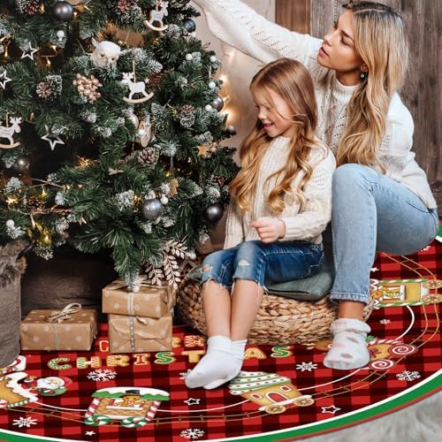 Blosssound Christmas Tree Skirt Buffalo Plaid,48 Inch,Gingerbread Man,Plaid - Image 4