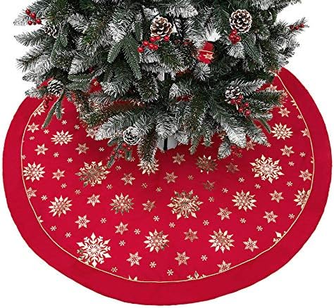 Flash World 48 Inch Large Christmas Tree Skirt Xmas Soft Cover Mat Decor Snowflake Collar Farmhouse Tree Skirt for Holiday Ornaments Party Home Indoor Decorations (Red?€?Three Cotton Layer, 48INCH) - Image 4