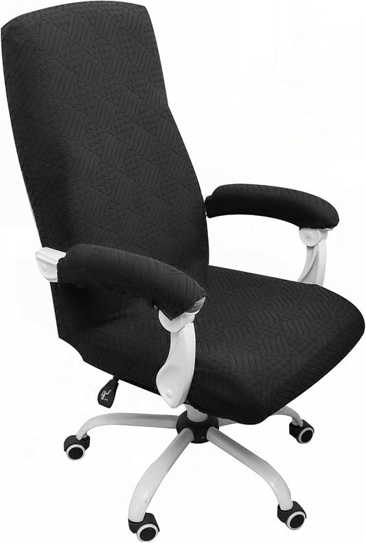 FORCHEER Large Office Chair Cover with Armrest Cover Black Jacquard Patterned Stretch Computer Chair Covers with Long Arm Rest Slipcovers Washable