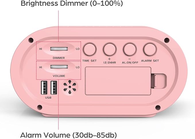 REACHER Pink Colorful LED Digital Alarm Clock with USB Charger - Image 8