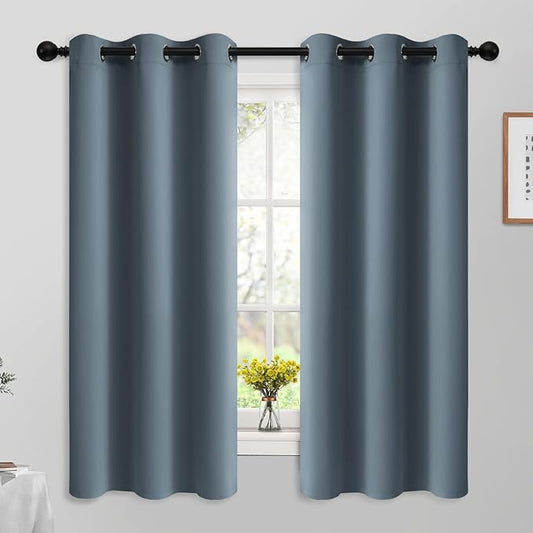 Yakamok 63 Inch Length Blackout Curtains for Bedroom, Room Darkening Thermal Insulated Solid Grommet Panels for Living Room(42Wx63L, Stone Blue, 2 Panels)