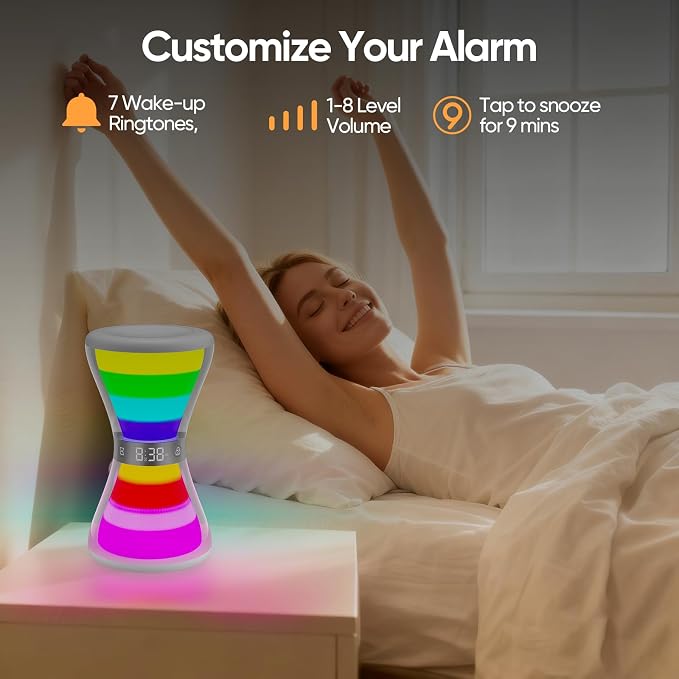 RGB Night Light Alarm Clock, Digital Alarm Clock with Hourglass Shape - Image 2