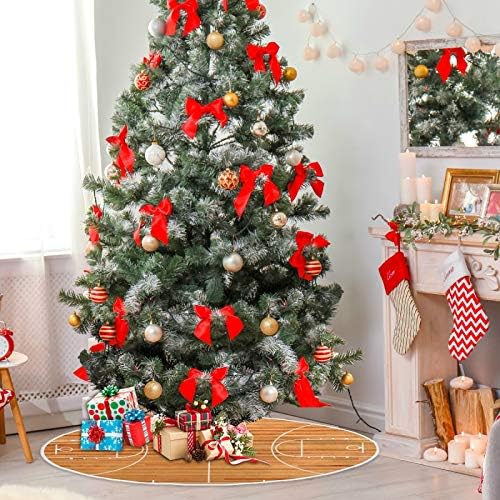 Blueangle 35.4Inch Basketball Court Christmas Tree Skirt Large Round Tree Skirt Polyester Christmas Tree Skirt Christmas Decorations - Image 4