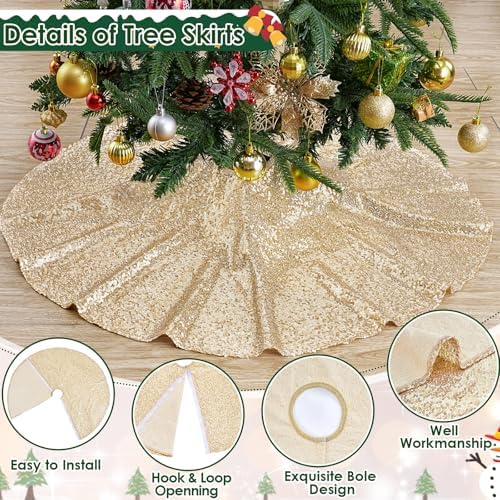 B-COOL 36inch Tree Skirt Sequin Trees Mats Christmas Champagne Pencil Tree - Image 6