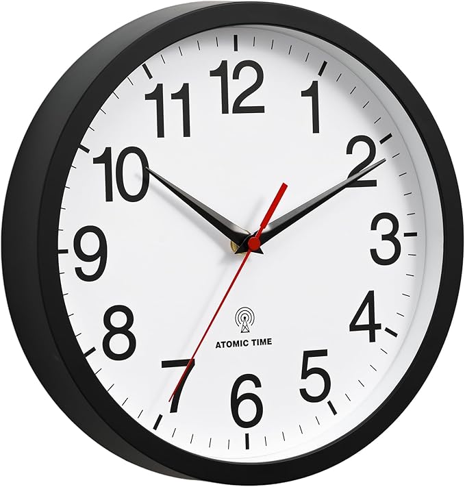 Atomic Wall Clock, Modern 12 Inch Battery Operated Wall Clocks, Analog Clock for Living Room, Office, Home, Bedroom, Kitchen, Bathroom(Black)