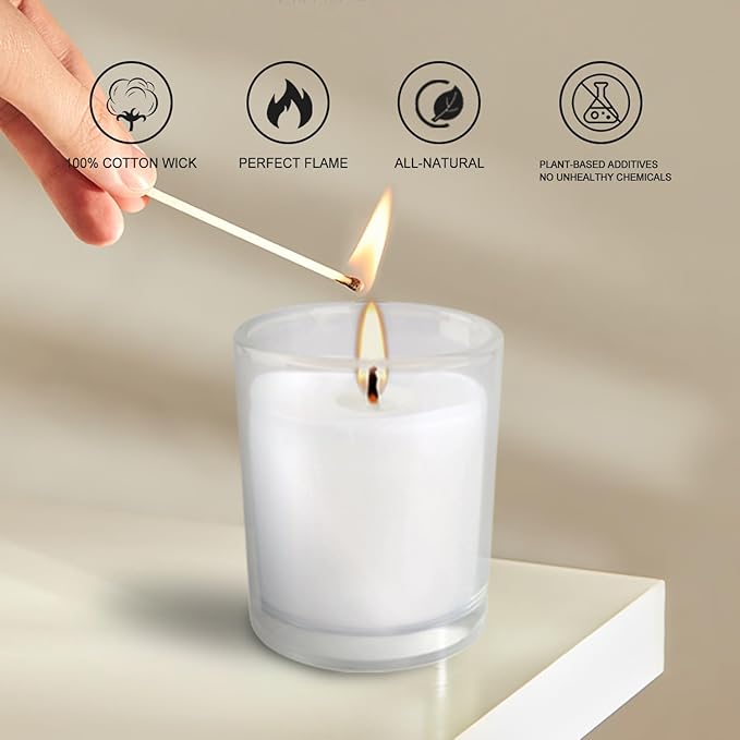 48 Pack Warm White Unscented Clear Glass Filled Votive Candles. Hand Poured Wax Candle Ideal Gifts for Aromatherapy Spa Weddings Birthdays Holidays Party.