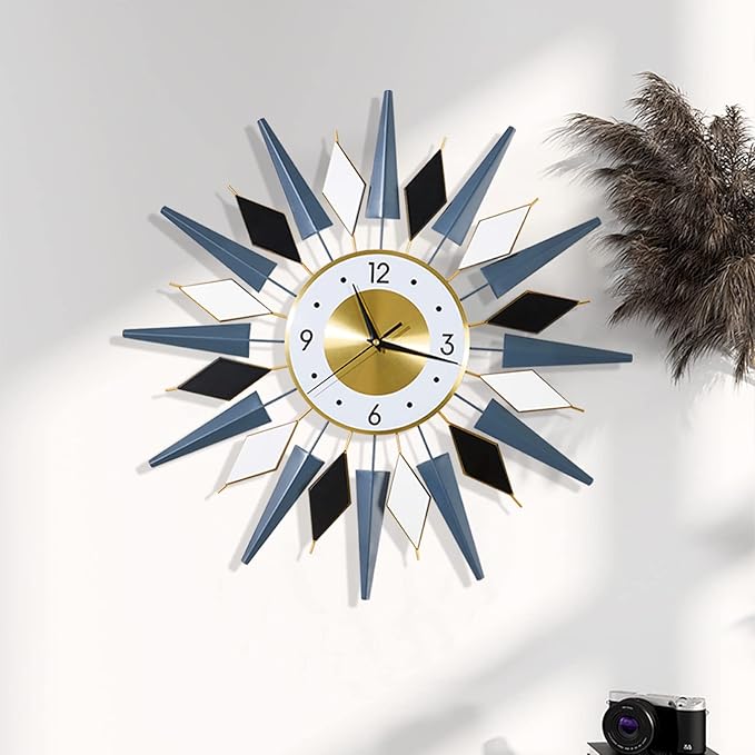 24 Inch Modern Metal Wall Clock Unique Design, Large Silent Battery Operated Non Ticking, Wall Clock for Living Room Kitchen Office Decor