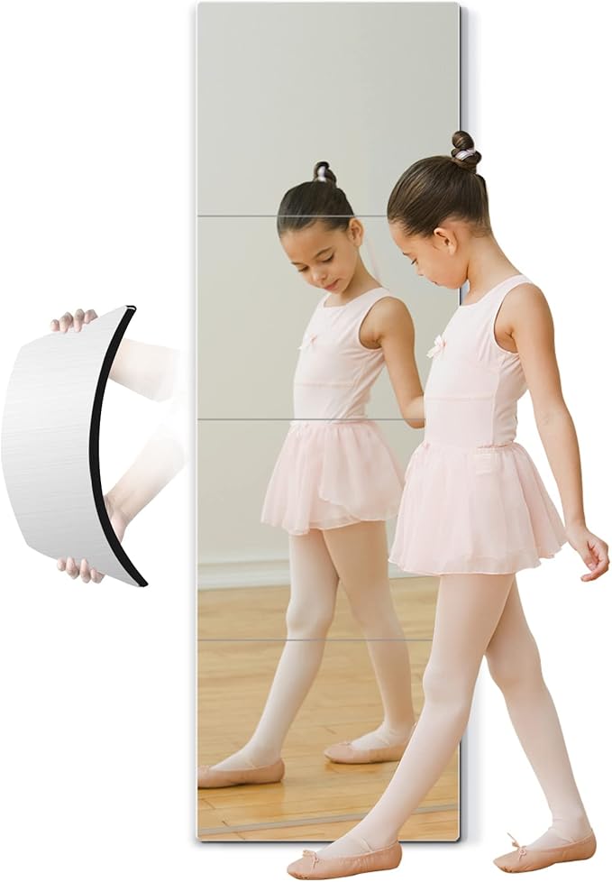 quegau Full Length Mirror for Kids Safety Shatterproof Mirror,Plastic Wall Mirrors,Made of Acrylic Plexiglass Mirrors,4 Pcs 10"x10",Long Bedroom Door Closet Miroir,Workout for Home Gym Body Miroir