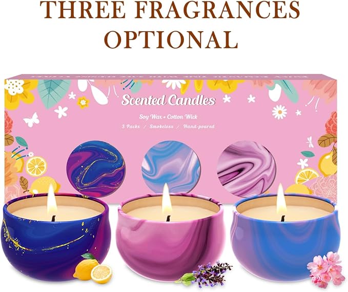 3 Pack Home Scented Candles - Strong Vanilla, Bergamot, San Diego Black Berries Candle, 2.5 Oz, 100% Soy, Non-Toxic, Small Candle Set for Aromatherapy & Gifts, Prizes for Adults, Baby Shower Prizes