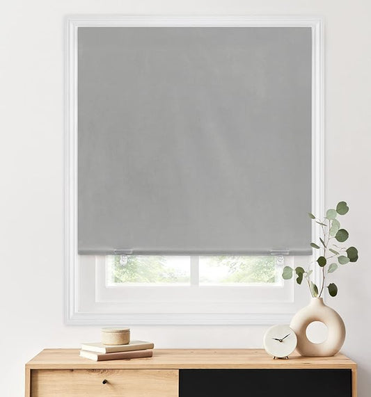 LazBlinds 100% Blackout Roller Shades, No Tools No Drill Cordless Blinds for Windows, Thermal Insulated UV Protection Privacy Window Shades for Bedroom (36''W x 72''H, Grey)