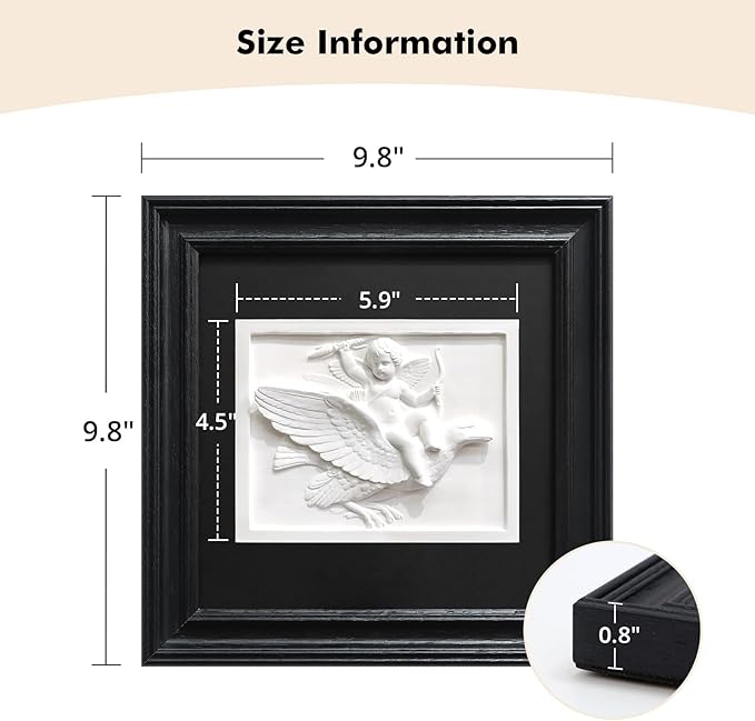 FOLKOR LIFE Cherub Angels Framed Wall Art Sculpture for Home Vintage Decor, Black and White Wall Decor Greek Mythology Cupid God of Love Classic Figurine for Room Decor, Gift for Anniversary