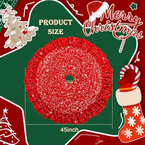 Ruffle Tree Skirt 45 Inch Red Christmas Tree Skirt Vintage - Image 3