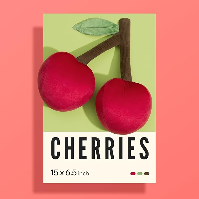 Phantoscope Fruit Shaped Pillow Series Cherry Shaped Throw Pillow, Fun Home Decor of Fruit Themed Cushions, Fall Decorative Pillow for Couch, Bed and Chair, Red, 15 x6.5 inches