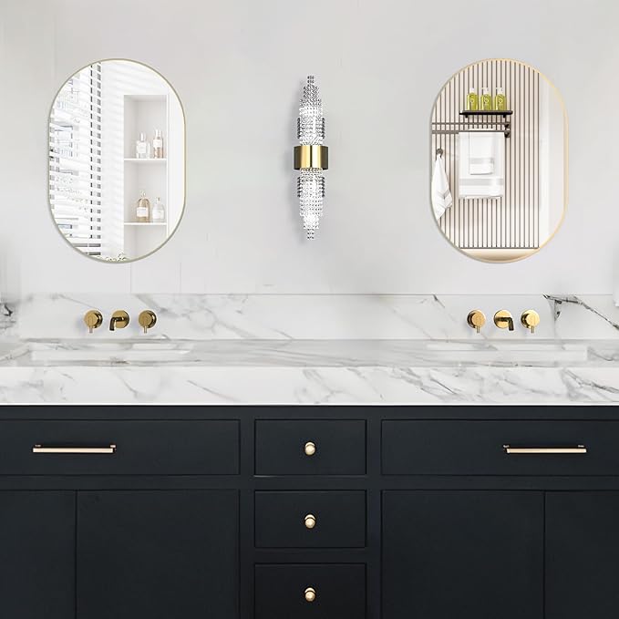Oval Bathroom Mirror Capsule Wall Vanity Mirror, 24"x36" Pill Mirrors Wall Mounted Mirror, Large Modern Mirror with Gold Metal Frame, Decor for Entryway, Bedroom