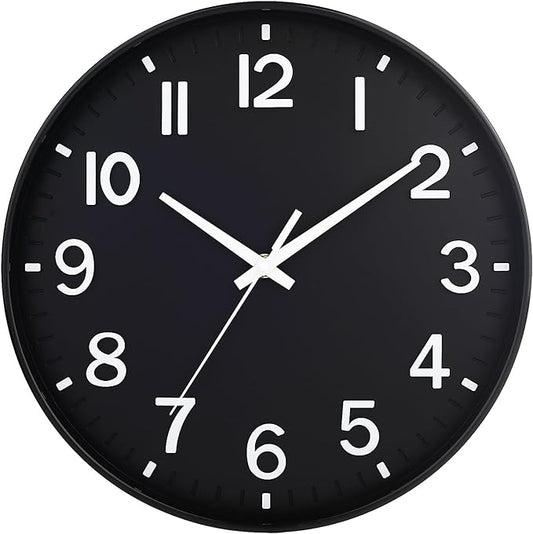 HZDHCLH Black Wall Clocks Battery Operated 12 inch Silent Non Ticking Modern Wall Clock for Living Room Bedroom Kitchen Office Decor