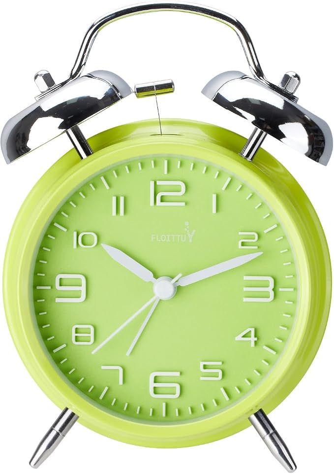 FLOITTUY (Loud Alarm for Deep Sleepers 4'' Twin Bell Alarm Clock, Stereo Digital Dial Alarm Clock with Backlight for Bedroom and Home Decoration(Lime Green) by FLOITTUY
