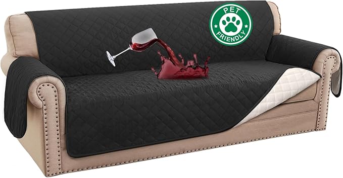 Turquoize 100% Waterproof Sofa Covers Couch Cover Sofa Cover for Dogs Couch Protector Triple Non-Slip Sofa Slipcover for 3 Cushion Couch Furniture Protector for Pets, Kids,Dog (XL Sofa 78", Black)