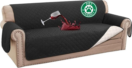Turquoize 100% Waterproof Sofa Covers Couch Cover Sofa Cover for Dogs Couch Protector Triple Non-Slip Sofa Slipcover for 3 Cushion Couch Furniture Protector for Pets, Kids,Dog (XL Sofa 78", Black)
