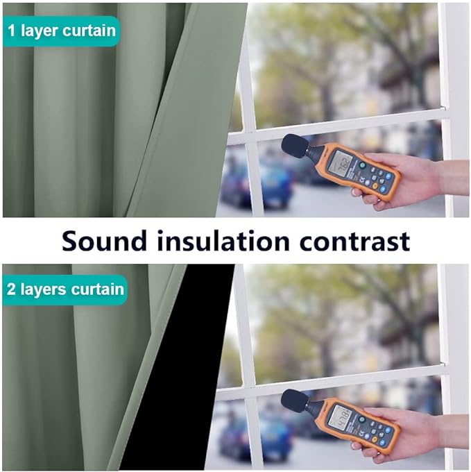 NICETOWN Greyish Green Blackout Curtains 84 inches Long, Full Light Blocking Drapes with Black Liner for Nursery, Thermal Insulated Draperies for Hall, Villa (2 Pieces, 42" Wide Each Panel)