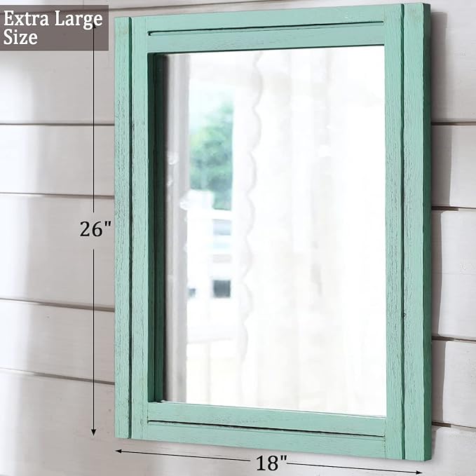 AAZZKANG Wood Framed Wall Mirror Large 65 x 45 cm Rectangle Rustic Vanity Mirror Decor for Bedroom Living Room Bathroom