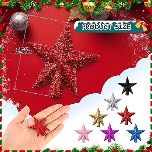 Hanaive Christmas Tree Topper Mini Star Small,Red,1.77 Inch,Glitter - Image 2