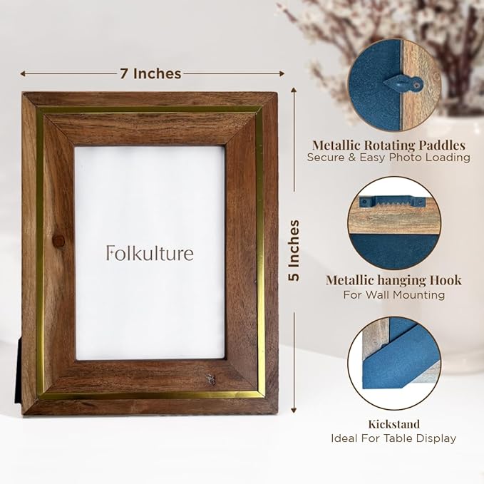 Folkulture MDF Photo Frame for Wall or Tabletop | Rustic Roots 5x7 Rustic Wooden Picture Frame with Plexiglass | Vertical & Horizontal Display | Handmade House Warming Gifts
