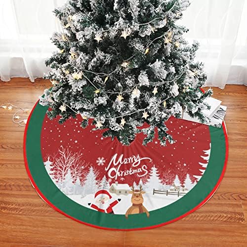 Christmas Tree Skirt Red and Green Tree Skirt Ornaments Soft Plush Christmas Tree Mat with Santa Snow Claus Deer for Decorations Holiday Party Indoor Outdoor 48 Inches - Image 3