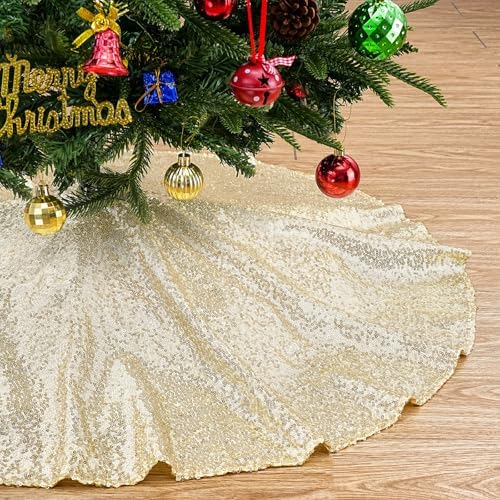 Christmas Tree Skirt Sequin Tree Skirt Fabric Light Gold Christmas Tree by B-COOL
