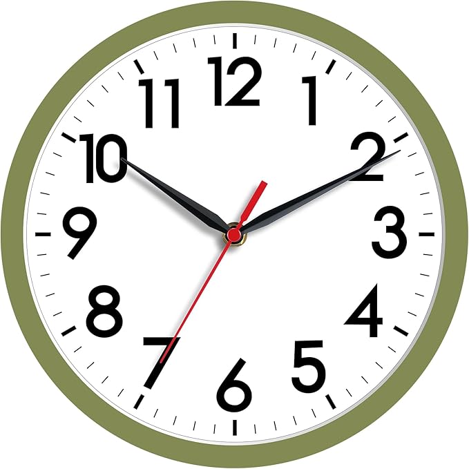AKCISOT Wall Clock 8 Inch Silent Non-Ticking Modern Clocks Battery Operated - Analog Small Classic for Office, Home, Bathroom, Kitchen, Bedroom, School(Olive Green)