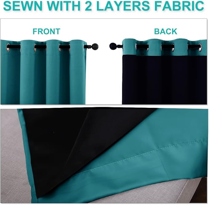 NICETOWN Peacock Teal Blackout Curtains 80 inches Long, Full Light Blocking Drapes with Black Liner for Nursery, Thermal Insulated Draperies for Hall, Villa (2 Pieces, 42" Wide Each Panel)