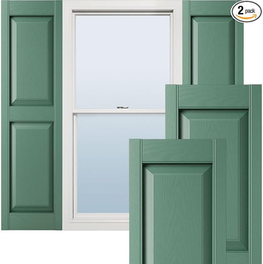 Ekena Millwork Lifetime Vinyl LP2S14X08000FG Standard Two Equal Panel Vinyls, Raised Panel Vinyl Shutters, w/Installation Shutter-Lok's & Matching Screws (Per Pair), 14.75"W x 80"H, Forest Green