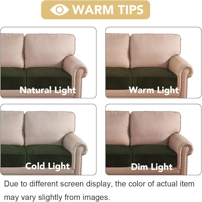 H.VERSAILTEX Velvet Stretch Couch Cushion Cover Plush Cushion Slipcover for Chair Loveseat Sofa Cushion Furniture Protector Seat Cushion Sofa Cover (2 Piece Medium Sofa Cushion Covers, Olive)