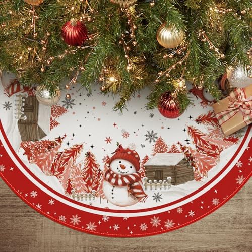 AVOIN colorlife Red Snowflake Snowman Cardinal Christmas Tree Skirt 48 Inch by AVOINcolorlife