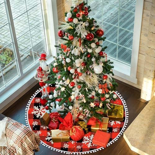 36 inch Christmas Tree Skirt Red and Black Buffalo Plaid Tree Skirt - Image 5