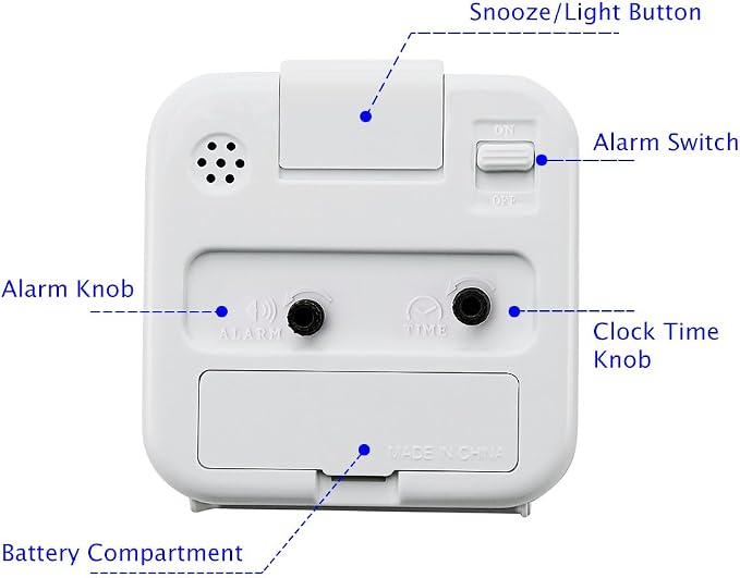 Peakeep Small Battery Operated Analog Travel Alarm Clock Silent | No Ticking, Lighted on Demand and Snooze, Beep Sounds, Gentle Wake, Ascending Alarm, Easy Set (White) - Image 4