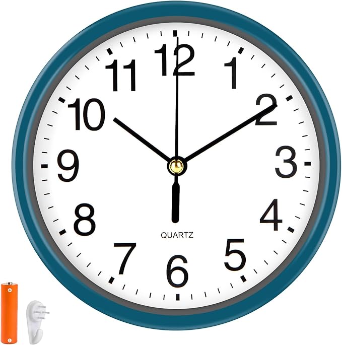 Silent Wall Clock Non Ticking, 6 Inch Wall Clocks Battery Operated, Small Analog Clock for Bedroom Home Office Kitchen Bathroom School, Easy to Read(Blue)