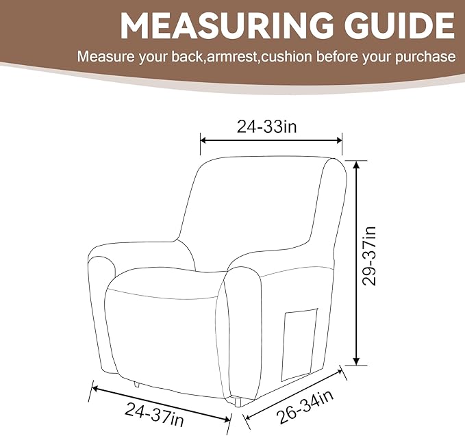 Cupuamon Recliner Chair Covers,Lazy Boy Recliner Covers Stretch Reclining Covers 1 Piece Furniture Protector with Elastic Bottom for Dog,Kids-Camel