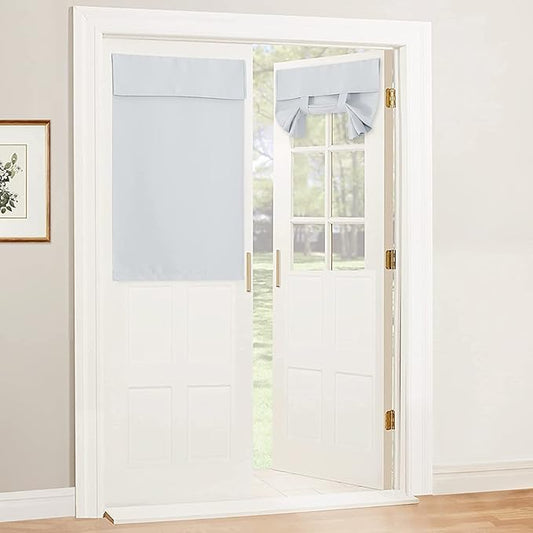 RYB HOME Blackout French Door Curtain - Privacy Thermal Insulated Window Shades for Patio Kitchen Front Entry Back Door Glass Window, Self Adhesive No Drill, 1 Panel, 30" W x 40" L, Greyish White