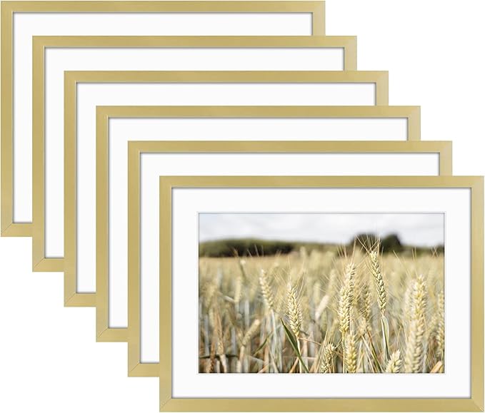 Golden State Art, Gallery Wall Frame Set of 6 - Gold 5x7 Aluminum Photo Frames with Mat for 4x6 Pictures - 5 x 7 inch Metal Frame with Real Glass Cover - Elegant Home or Office Decor