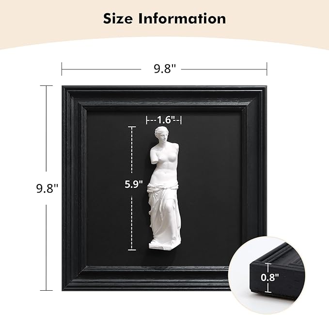 FOLKOR LIFE Framed Black and White Wall Art Sculpture Venus de Milo, Greek Roman Mythology Goddess Aphrodite Statue Framed Plaster Relief Wall Decor for Living Room, Hallway, Entryway Decoration