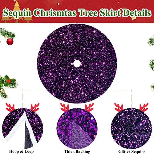 Purple Halloween Tree Skirt 21 Inches Sequin Christmas Tree Skirt Cover Table Top Velvet Tree Mat Glittery Xmas Tree Skirts for Artificial Trees Mermaid Pencil Tree Collar for Christmas Decorations - Image 4